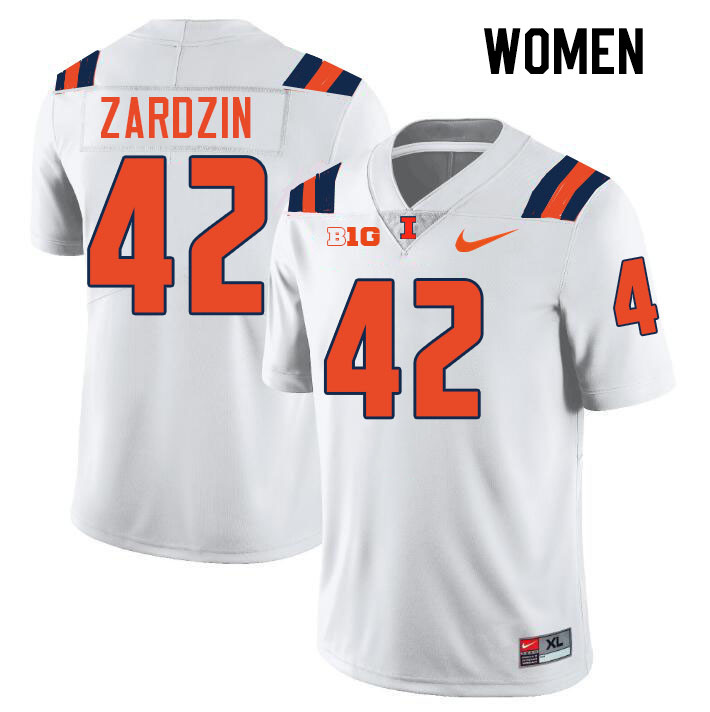 Women #42 Luke Zardzin Illinois Fighting Illini College Football Jerseys Stitched-White